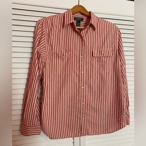 Lauren button-up striped blouse in size large.
